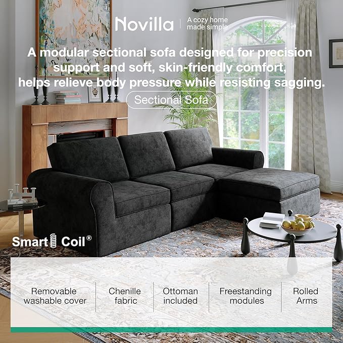 Novilla 138" Modular Sectional Sofa, Modular Sectional Couches