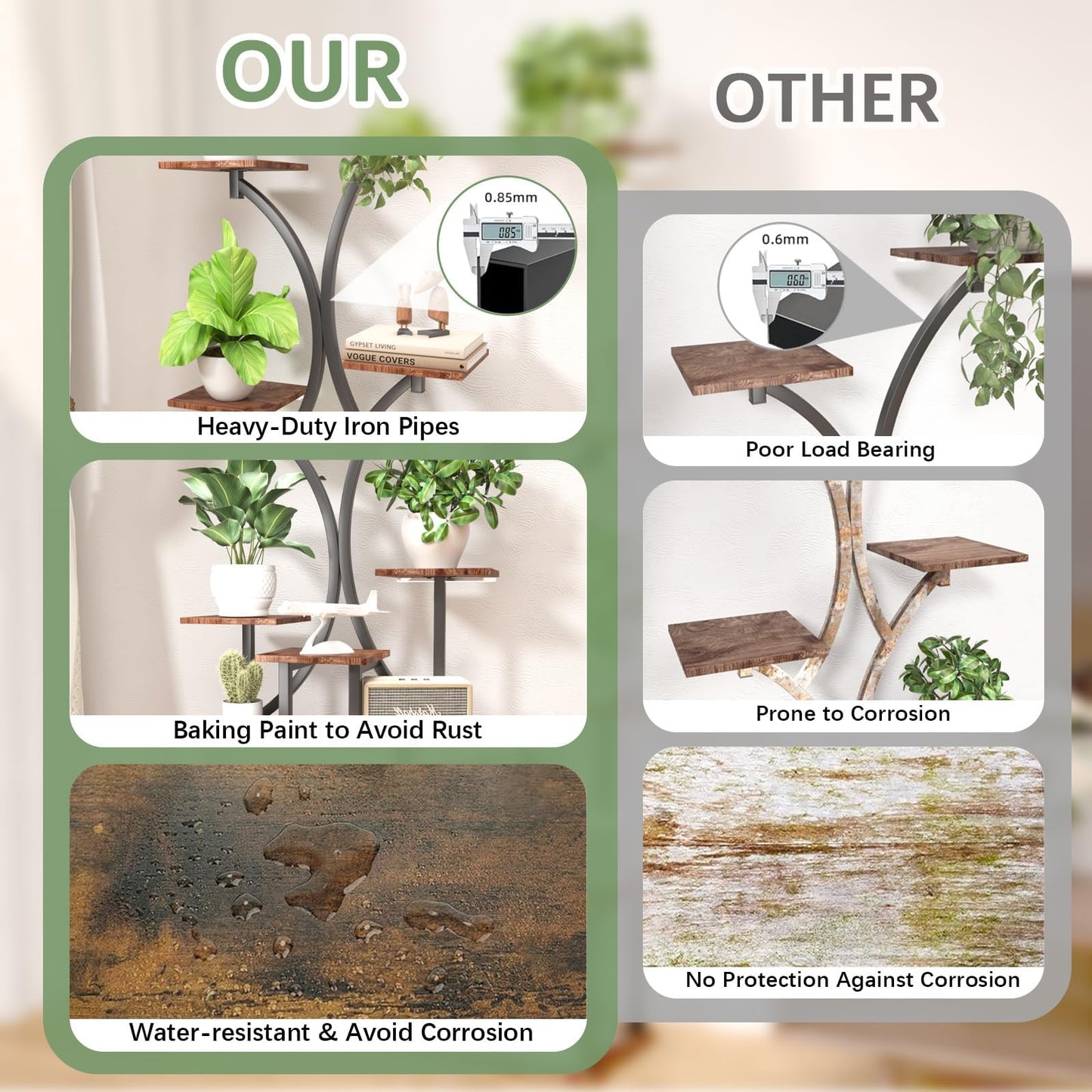 REFGY 65 inch Plant Stand Indoor with Grow Lights, 9 Tiered Metal Plant Stands Indoor, Tall Plant Shelf for Multiple Plants, for Living Room, Patio Balcony or Office (Rustic Brown)