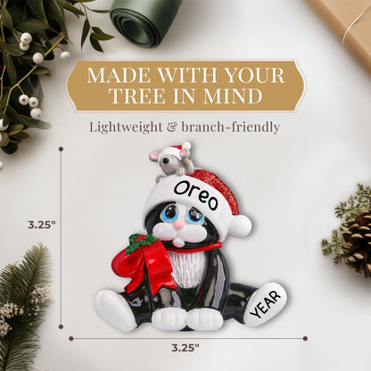 Personalized Black Cat Ornament 2025 | Free 24h Customization | Pet Christmas Ornaments for Tree | Custom Gift Wrapped Cat-and-Mouse Keepsake for Kitten's 1st Xmas