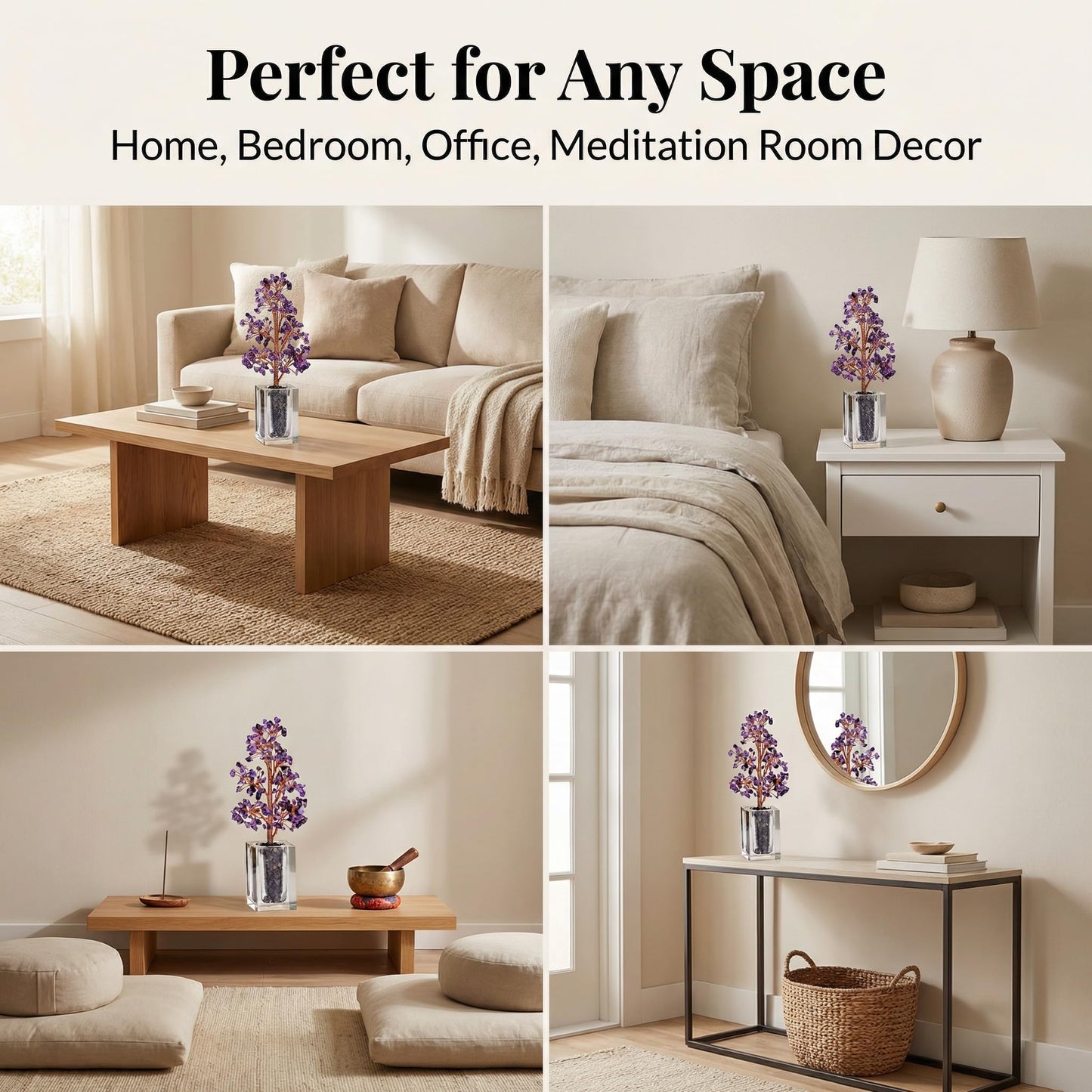 Handmade Natural Amethyst Crystal Money Tree | Healing Crystal Bonsai Tree for Positive Energy, Good Luck, Wealth | Home Office Bedroom Desk Decor, Meditation Spiritual Gift, 24cm (Medium)