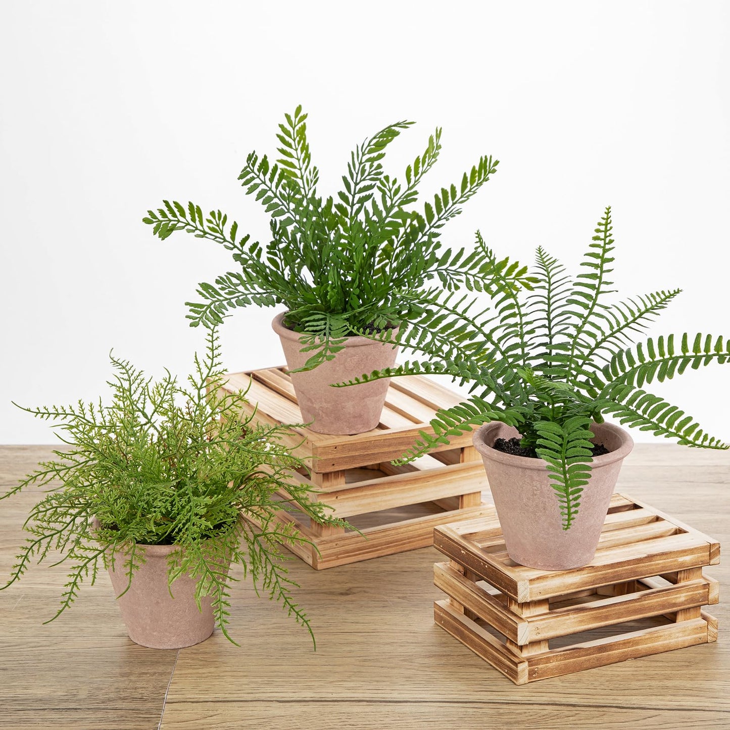 Nature Crafted 3 Pack Artificial Fern Plant, Small Fake Plants in Pot, Faux Fern Plant for Home Office Farmhouse Living Room Bathroom Kitchen Tabletop Desk Shelf Decoration
