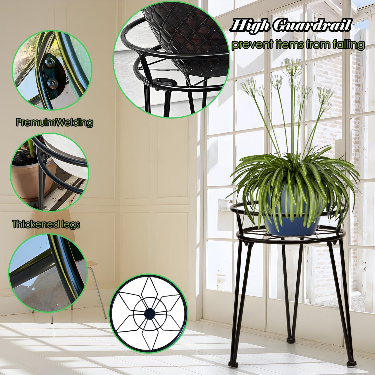 Santentre 3Pack Metal Plant Stands Outdoor Indoor,Rustproof Iron Flower Pot Stands Outdoor,Heavy Duty Pot Stand for Plants Indoor,Round Black Display Rack Flower Stand Plant Holders