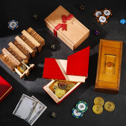 Zhanmai 4 Pieces Wooden Puzzle Boxes Gift Card Wooden Puzzle Boxes Money Case Holders Teaser Mysterious Wood Boxes for Christmas Birthday Gift, 4 Styles(Adorable Style)