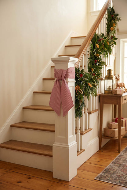 Kutyndrix Red and White Striped Wreath Sash 2 Pack for Front Door, 5.12" x 54.33" Each Holiday Christmas Door Ribbon Decorations Set