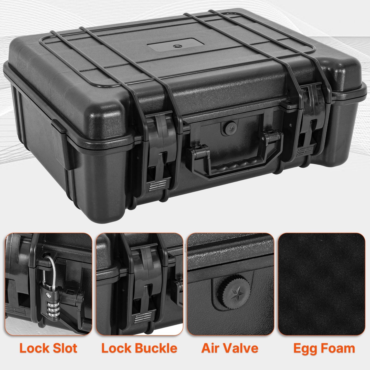 Hard Carrying Case,Shockproof Storage Box with Customizable Foam,Portable Protective Tool Box for Microphone,Recorder,Electronics,Tools,Cameras,Equipment and More, 21.5" x 17.3" x 6"