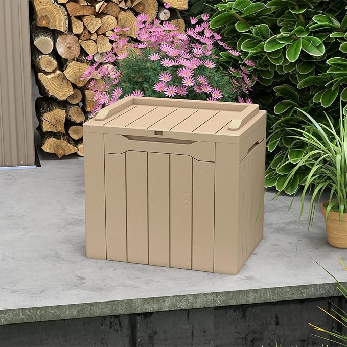 Patiowell 30 Gallon Resin Deck Box, Outdoor Storage Box for Patio Furniture, Deliveries, Pool Supplies,Waterproof and Lockable, Light Brown