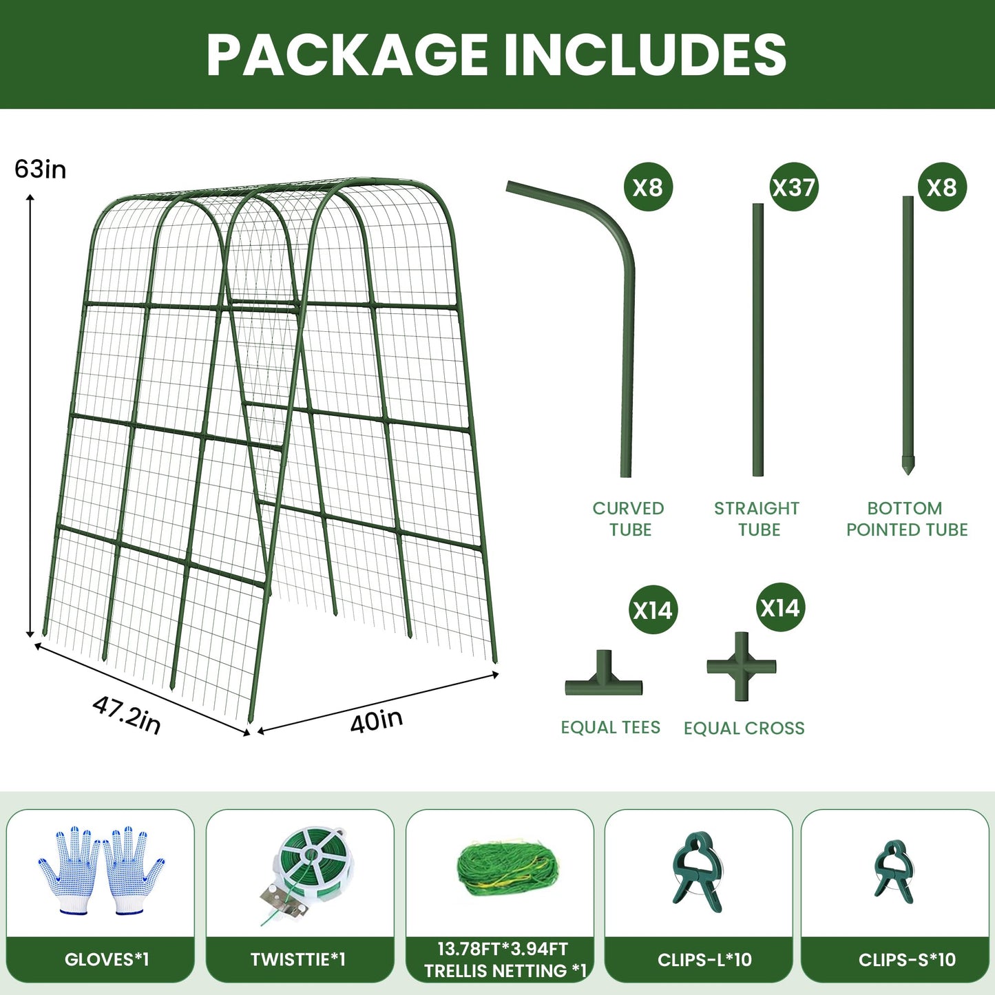 Nexum Cucumber Trellis for Raised Bed, 63"x47.2" U-Shape Garden Trellis for Climbing Plants Outdoor with Climbing Net, Metal Arch Plant Support for Cucumbers Tomatoes Peas Beans