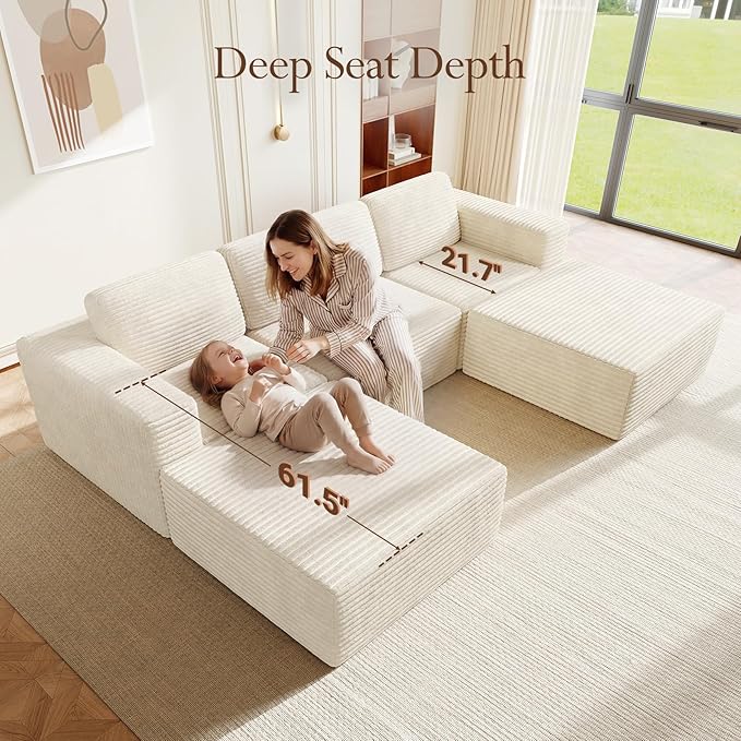 Vesgantti 119" Oversized U-Shaped Modular Sectional Sofa, Corduroy Cloud Couch