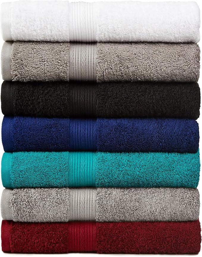 Amazon Basics 6-Piece Fade-Resistant 100% Cotton Towel Set