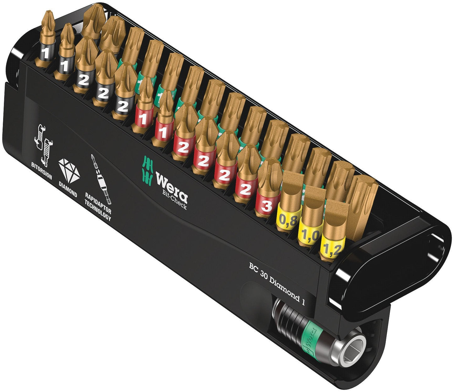 Wera Bit-Check 30 Diamond 1 Anti Cam-out BiTorsion Long Life bit set for drill/drivers PZ,PH,TX,SL 30 piece, 05057431001