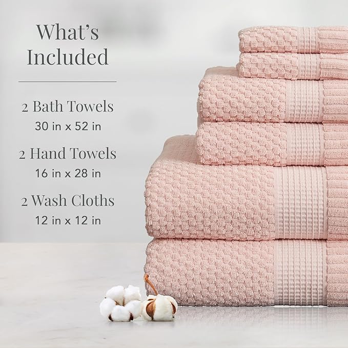 NY Loft 100% Cotton 6 Piece Bath Towel Set | Pink Towels | Soft & Absorbent