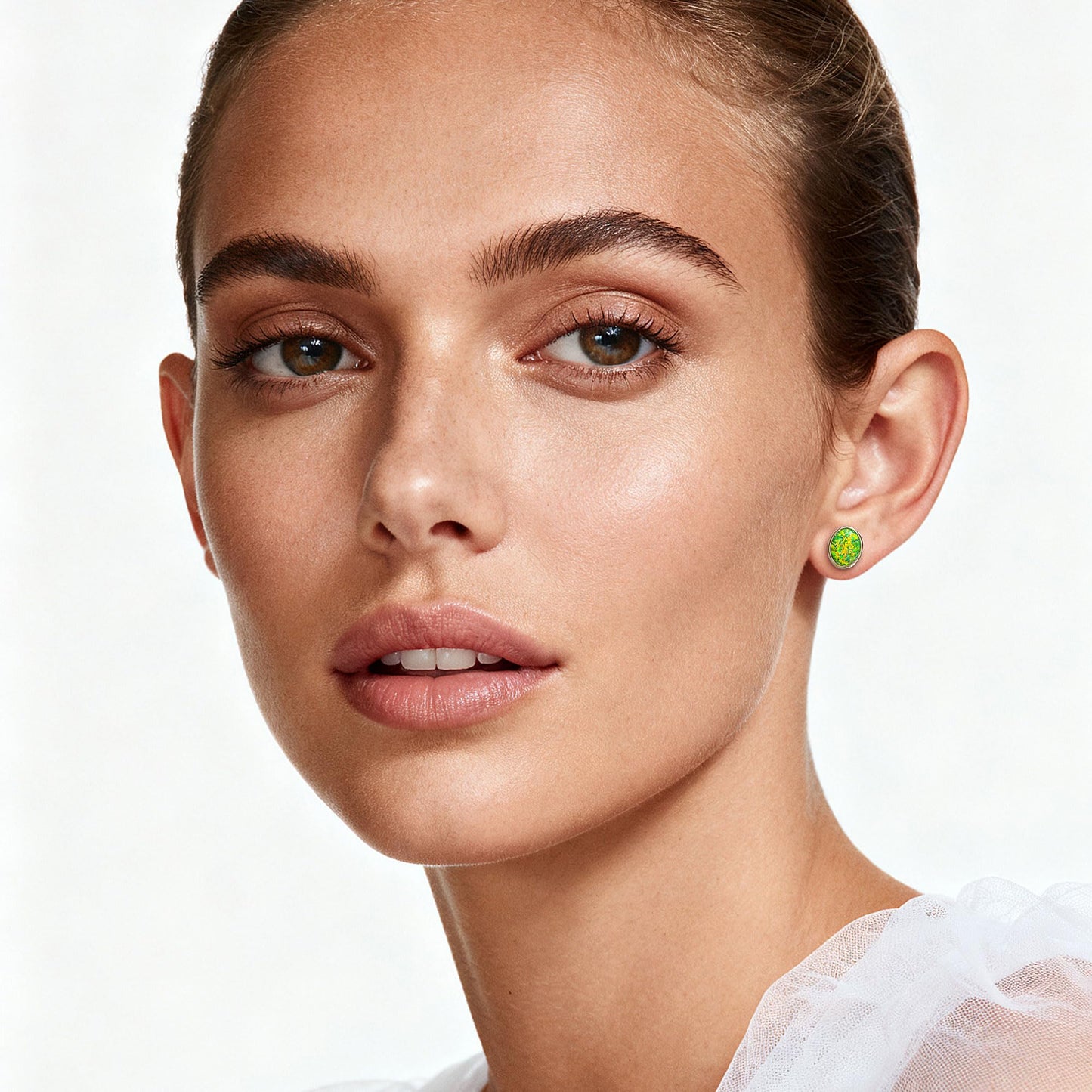 JiayangJY Silver Green Fire Opal Stud Earrings for Women Sterling Silver Oval Shape 5mm Opal Earrings with Push Back