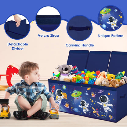 alldomess Toy Storage Bin with Lids,Extra Large Toy Box Chest with Handles for Kids Boys Girls,Collapsible Storage Organizer Box Bin Basket for Bedroom,Playroom, Nursery,37.8"x12.6" x15.7",Astronaut
