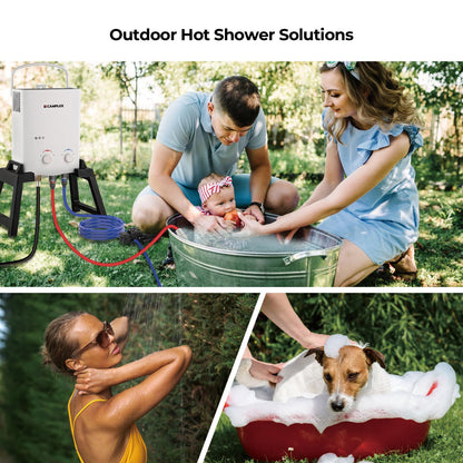 CAMPLUX Outdoor Portable Propane Caming Water Heater 1.32 GPM with Pump Pack Kits, Freestanding Stand & Carry Bag, AY132Max, White