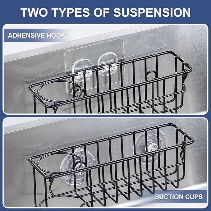 3-In-1 Sponge Holder for Kitchen Sink, 2 Type Suspension Options, Hanging Sink