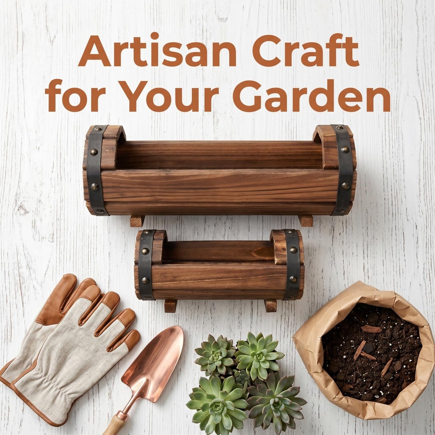 DOITOOL Half Barrel Planters Outdoor, 2 Pack Rustic Solid Wood Flower Pots for Plants, Carbonized Wooden Whiskey Wine Barrel Planter Set for Garden Patio Porch Windowsill Decoration (Brown)