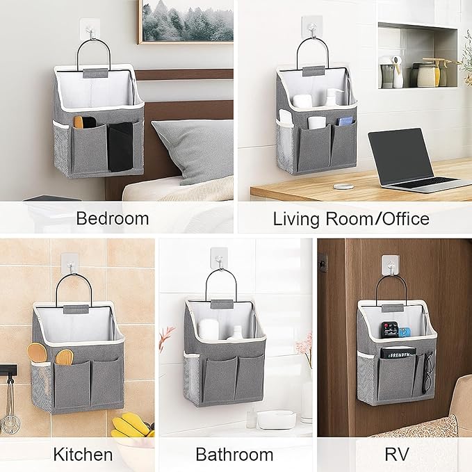 3pcs Wall Hanging Organizer Bag, Linen Fabric Door Hanging Storage Basket