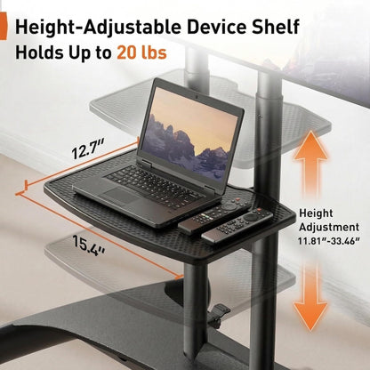 Perlegear Mobile TV Cart for 32-82 Inch Flat/Curved LED/LCD/OLED TVs Rolling TV Stand with Height Adjustable Shelf Max VESA 600x400mm up to 100lbs- Outdoor TV Stand Trolley with Wheels PGTVMC05-1
