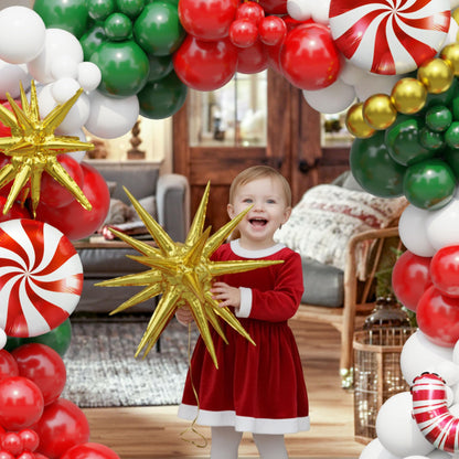 Ceeulvu Christmas Balloon Arch Kit, Red Green Gold White Balloon Garland with Star Candy Cane Foil Balloons for Xmas Party