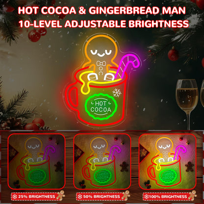 hhuohuona Christmas Gingerbread Man Neon Sign Dimmable Hot Cocoa Christmas Led Sign Gingerbread Hot Cocoa Mug Candy Cane Neon Lights Xmas Holiday Led Wall Decor Gift