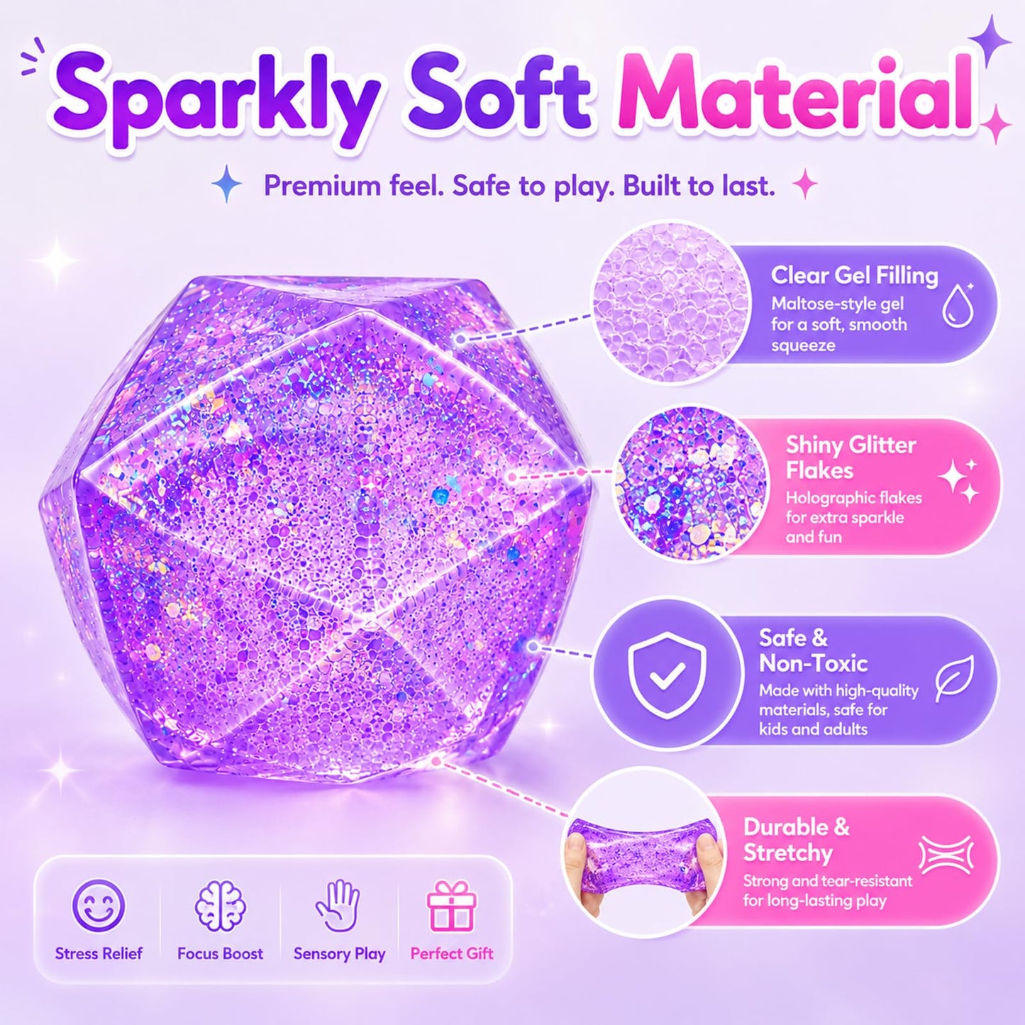4Pcs Gemstone Squishy Stress Relief Toys,Malt Sugar Slow Rising Glitter Squeeze Sensory Toy,Cute Diamond Dumpling Fidget Ball Toy,Squishies Gifts for Teens Adult (4-Piece Set - Glitter)