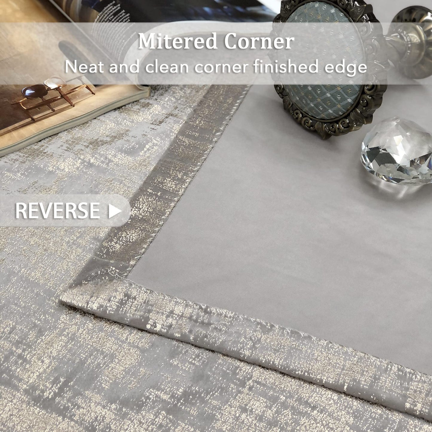 always4u Champagne Soft Velvet Curtains 108 Inch Length Long Luxury Bedroom Curtains Gold Foil Print Window Treatments for Living Room Bedroom Set of 2