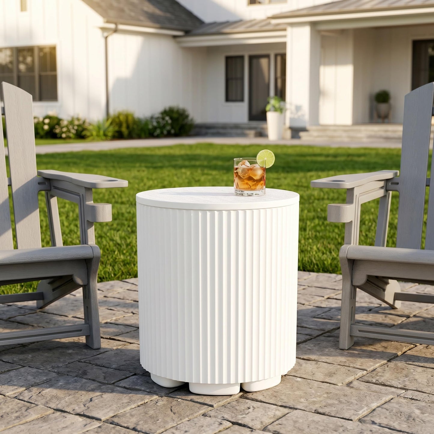 Zapdos 3-in-1 Outdoor Cooler Side Table, Portable Ice Chest Side Table, 16.65in Gallon Patio Ice Bucket, 330lbs Capacity, No Assembly, White, 2 Pack