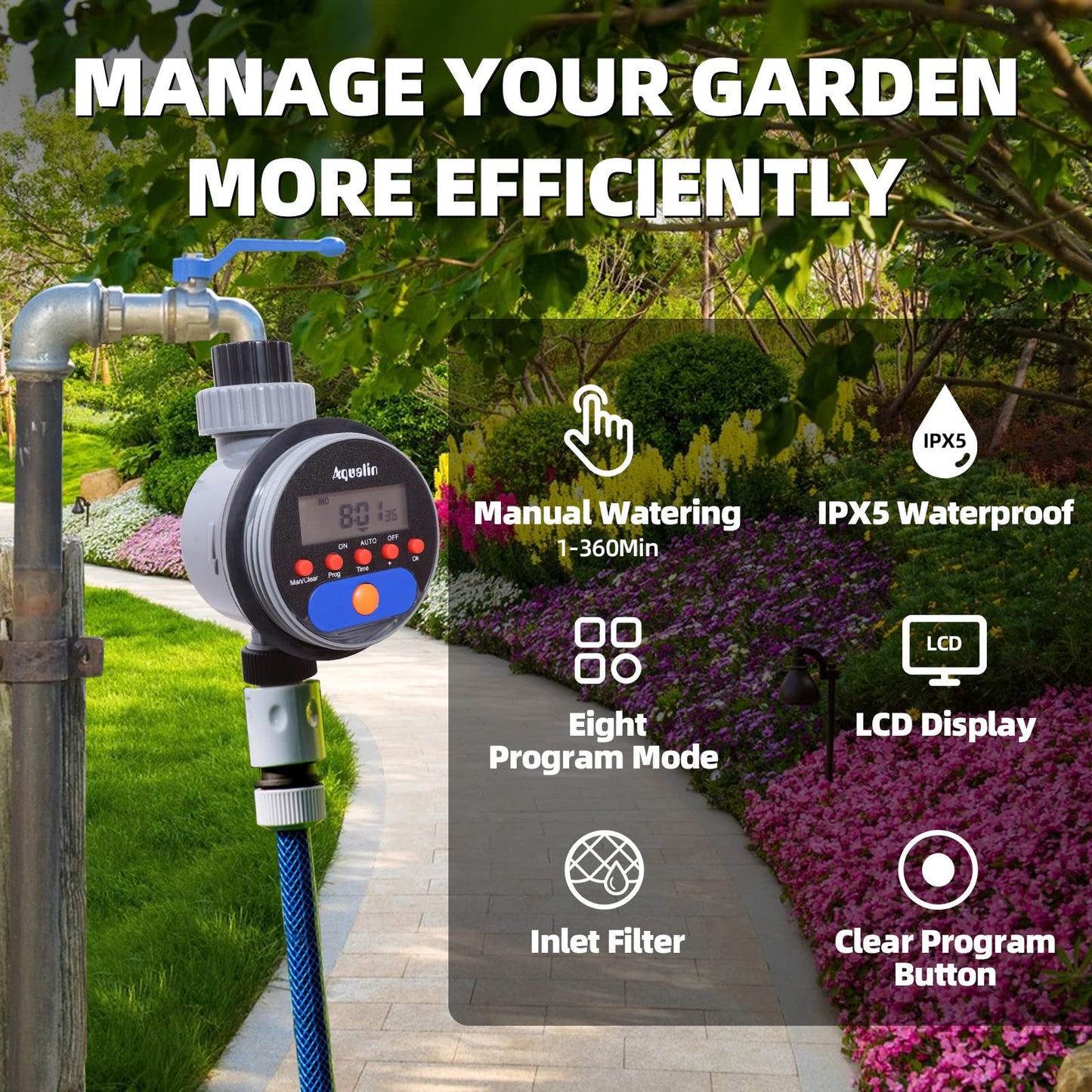 Aqualin Hose Water Tap Timer Garden Irrigation System Controller Watering Computer Waterproof