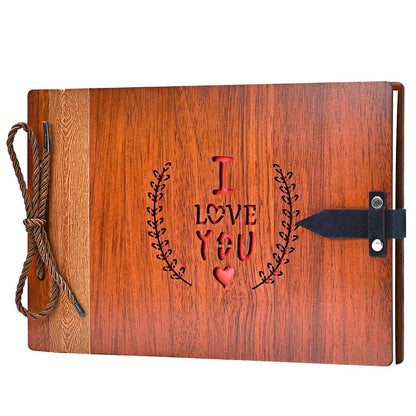 ZEEYUAN Wooden Photo Album Scrapbook DIY Photo Book Wedding Guest-Book 80 Pages Travel Memory Book Birthday Anniversary Valentine's Gift for Mother Father (I Love You)