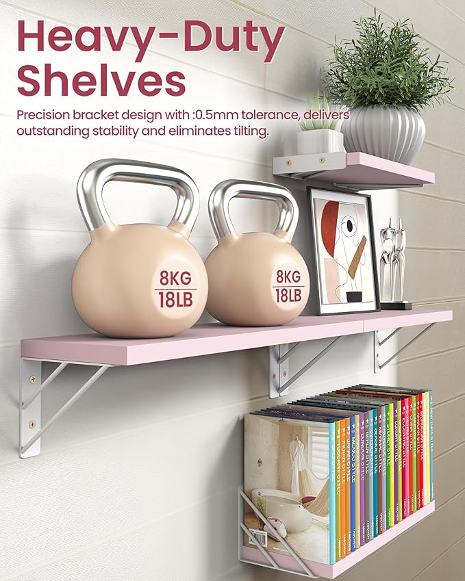 BAYKA Wall Shelves for Bedroom Decor, Mounted Rustic Wood Shelves for Kids Books