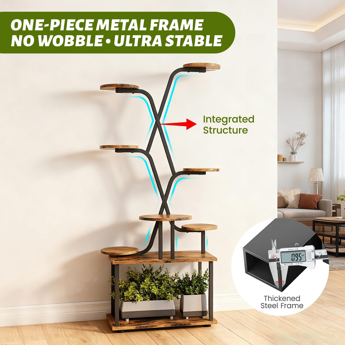 DIOOSN Tall Plant Stand, 9-Tier Tiered Indoor Plant Stand Multiple Shelves, Stable Plant Stand Indoor with Grow Lights for Home, Office, Balcony & Patio