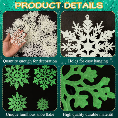 Christmas Snowflake Ornament Glow in The Dark Decorations- 36Pcs Luminous Plastic Snowflake Ornaments for Christmas Tree Decorations Winter Wonderland Bedroom Home Frozen Party Supplies