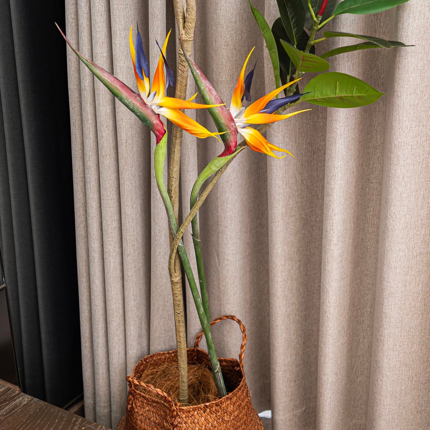 DUYONE Artificial Flowers Bird of Paradise 37'' Large Latex Fake Greenery Plants Long Stem Red Plants 2Pcs for Home,Living Room,Bedroom,Dining Table(Orange 2pcs)