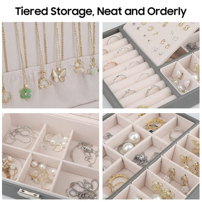 TEIVUL Jewellery Box,2 Layer Jewelry Organizer with 2 Keys and Cleaning Cloth PU Leather Jewellery Box Organizer,for Necklace Earrings Bracelet Ring Accessories,Jewellery Boxes for Women Girls