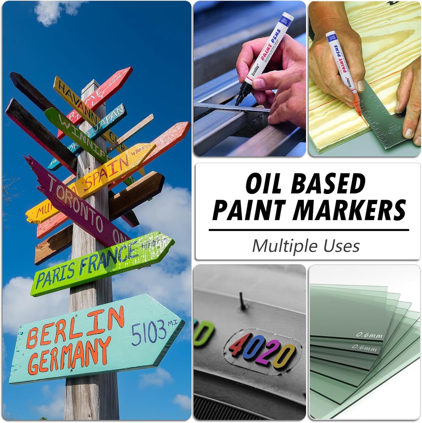 Black Paint Markers, 8 Pack Oil-Based Waterproof Quick Dry Permanent Paint Pen Set for Rocks Painting, Wood, Fabric, Plastic, Canvas, Glass, Mugs, Metal, Tire, Stone, DIY Craft