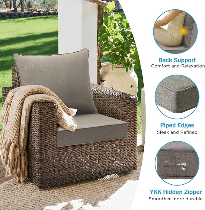 Sunbrella Outdoor Deep Seat & Back Cushion Set, 24 x 24 Inch Water Repellent