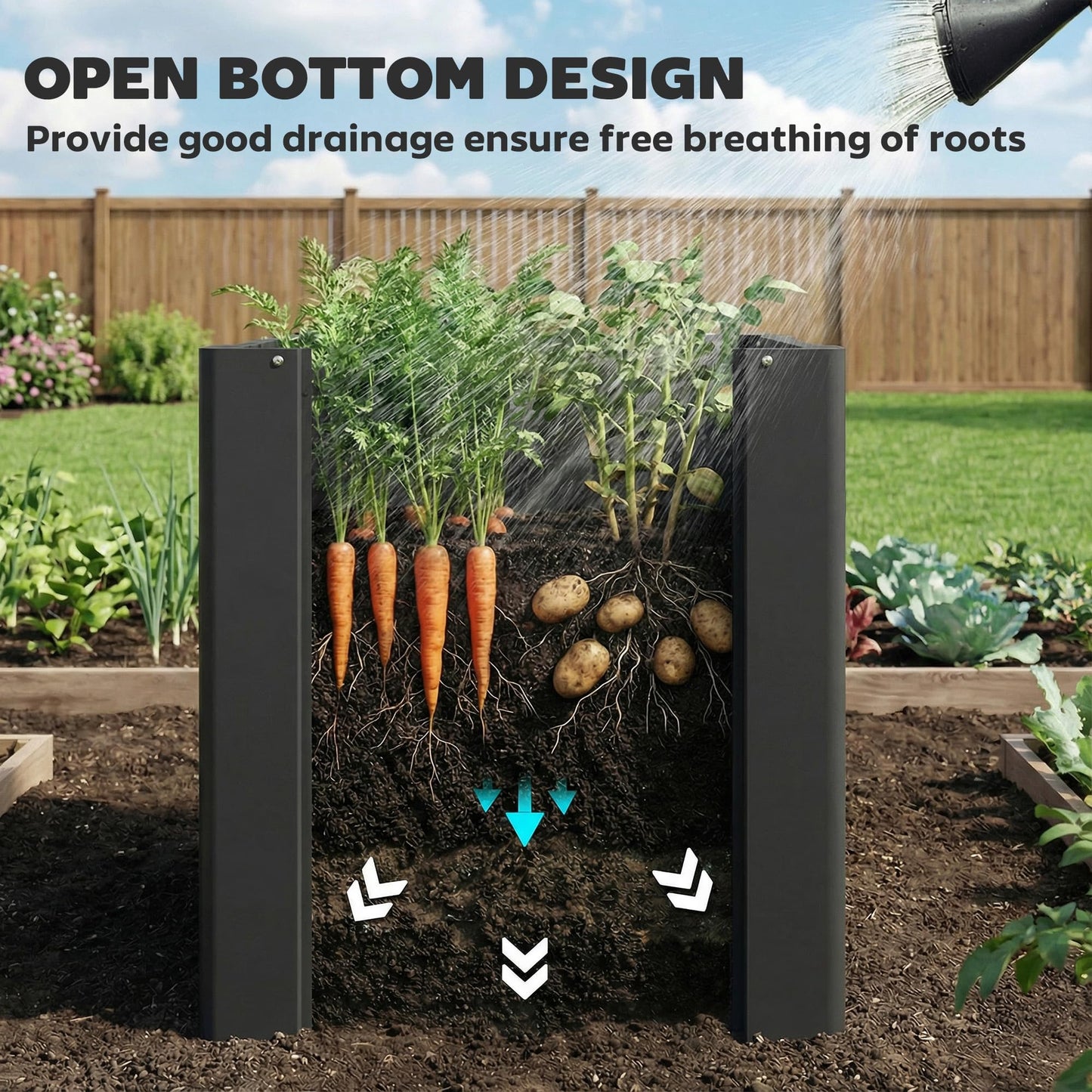 Outsunny Galvanized Tall Outdoor Planter, Metal Square Large Planter Box for Outdoor Plants with Gloves and Open Bottom for Vegetables, Flowers, Herbs, 1.4 x 1.4 x 1.5 ft, Black