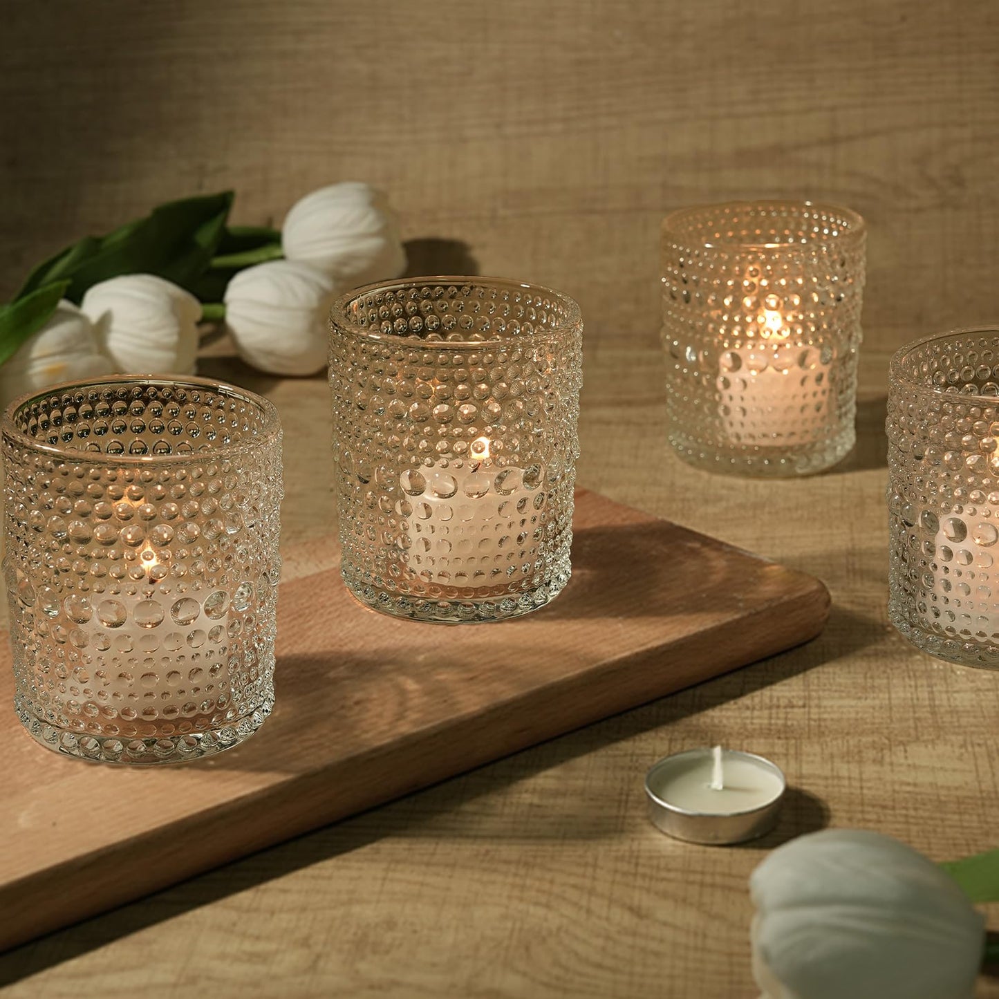 12pcs Large Votive Candle Holder, 2.7 * 3.5in Clear Glass Tea Light Candle Holders Bulk for DIY Wax Wedding Table Decor & Christmas Thanksgiving