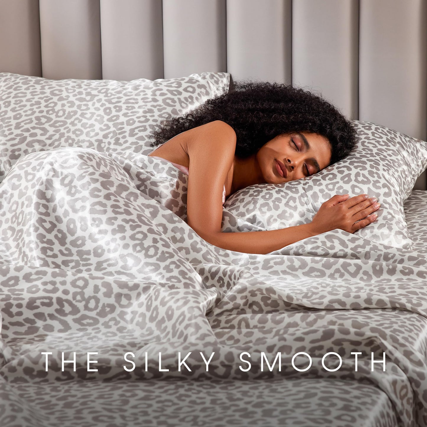 FreshCulture Satin Sheets King Size - 4 Piece Luxury Soft Silky Sheets for Hair and Skin, Similar to Silk Bed Sheet Set with 1 Deep Pocket Fitted Sheet, 1 Flat Sheet & 2 Pillowcases (Leopard)