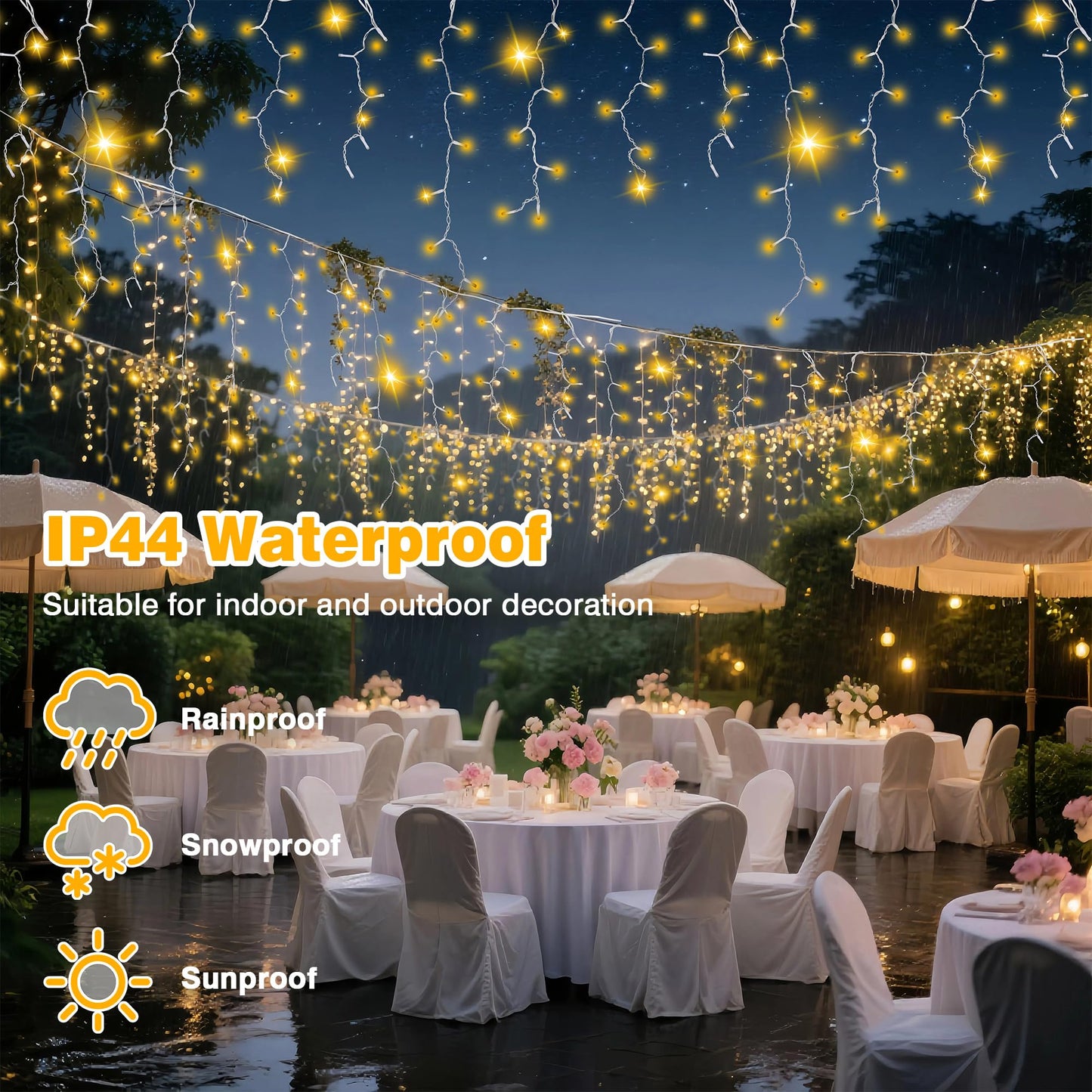 Xahpower 622 LED Icicle Lights Outdoor, Plug in 59ft Waterproof Christmas String Lights, Remote & Timer, Decoration for Wedding, Garden