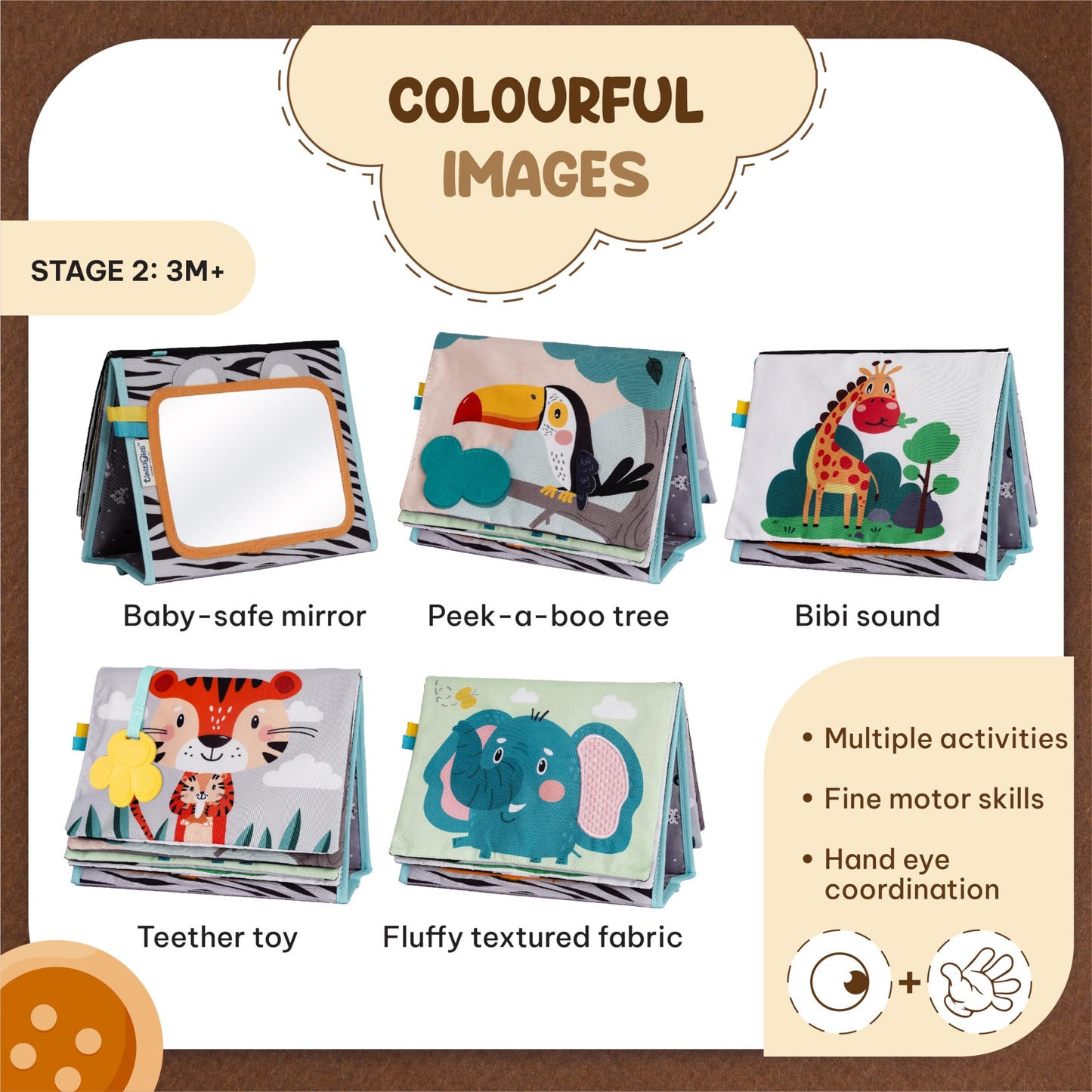 TINITIGIES Tummy Time Mirror for Babies - High Contrast Book with Large Stimulating Baby Safe Mirror & Silicone Teether & Crinkle Pages - Perfect Tummy Time Toys for Babies 0 3 6 9 Months