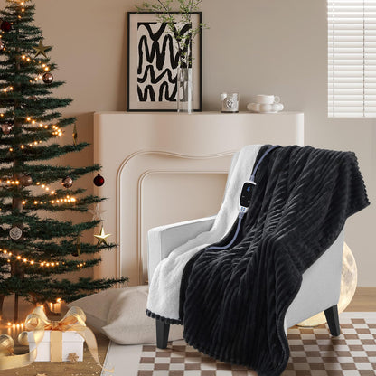 SEALY Electric Blanket Full Size, Soft Ribbed Flannel to Sherpa Reversible Heated Blanket with 10 Heat Settings & 1-12 Hours Auto-Off Overheat Protection, Machine Washable, 72"x84" Beige