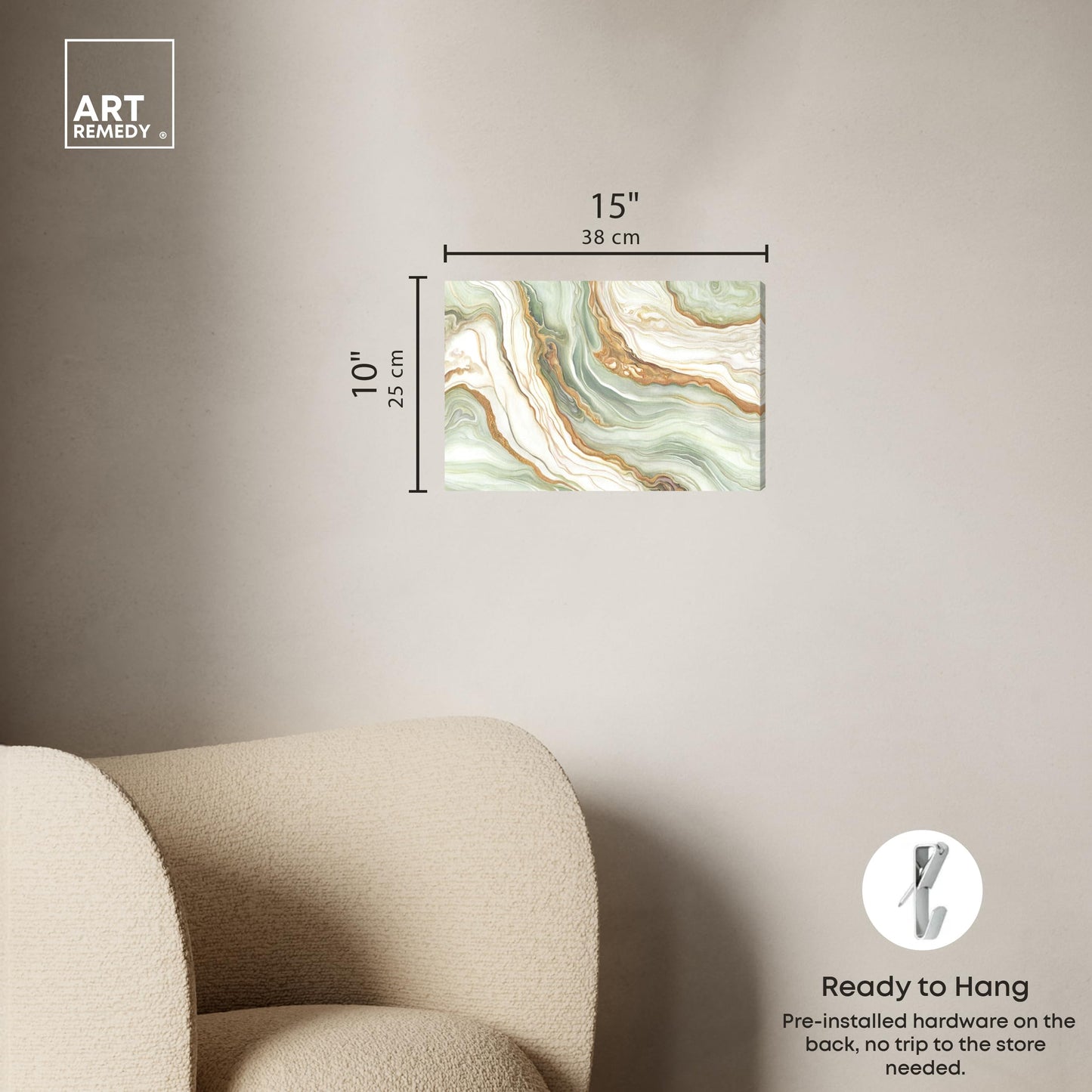 Art Remedy Green And Gold Gallery Wrapped Mineral, Agate & Geode 1 Piece Canvas Wall Art, 15" x 10", Gallery Wrapped