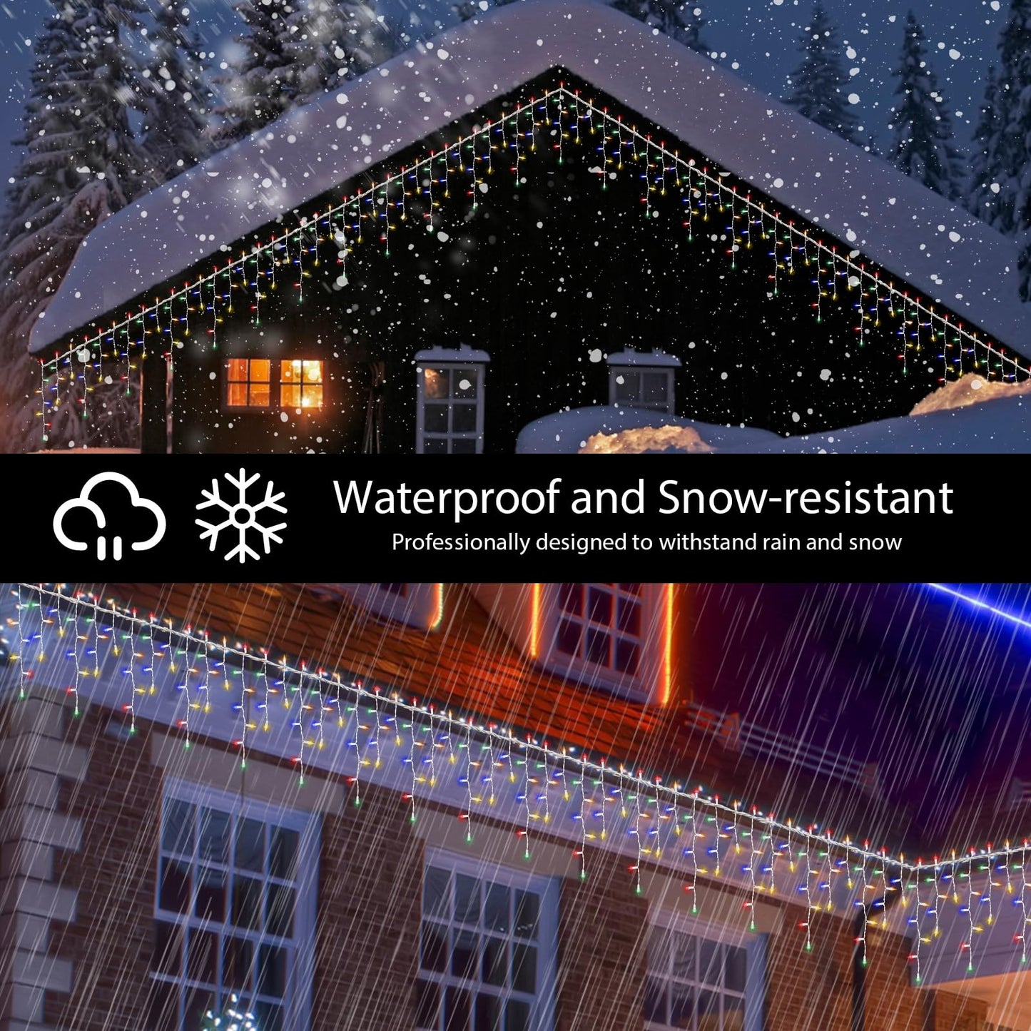 LAMPHOME 6.2FT 100 Multicolor Icicle Lights, White Wire, Indoor/Outdoor Christmas & Holiday Lights