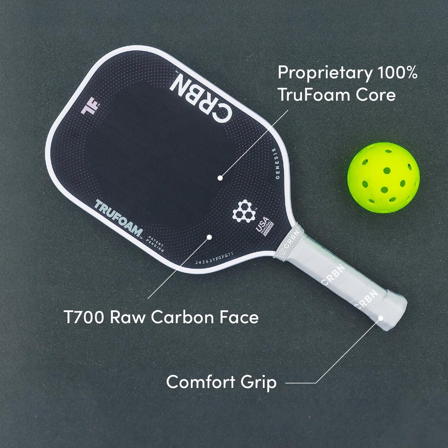 CRBN Pickleball - TruFoam Genesis - Carbon Fiber Pickleball Paddle - First-Ever 100% Foam Core Performance Paddle (Elongated)