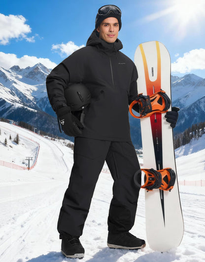 Pioneer Camp Snow Pants Men Baggy Snowboard Pants Waterproof Insulated Outdoor Winter Warm Ski Bibs Overall with Suspenders Black