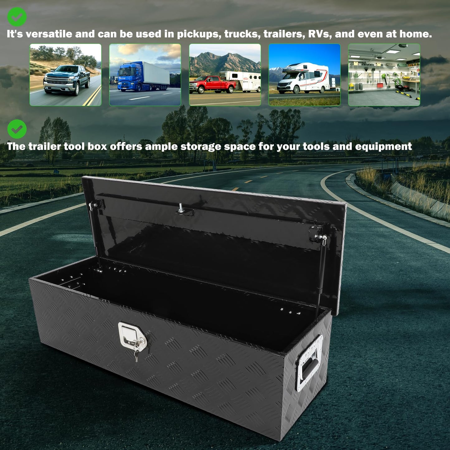 SCITOO 39 Inch Aluminum Truck Bed Tool Box,Heavy Duty Diamond Plate Crossover Storage for Most Full Size Pickups,Lockable Weatherproof Chest,Fits 39" Truck Beds,Easy Access to Load and Unload