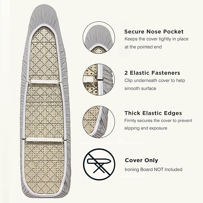 Ironing Board Cover and Pad 15"x54" Extra Thick Natural Cotton, Scorch and