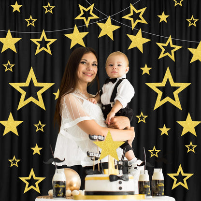Fuyoooo 30 Pcs Large Gold Star Cutouts Paper Decorations 3 Sizes 6" 9.8" 10.6" Double Printed Star Cardboard Wall Decor Confetti Cutouts for Graduation Classroom Wall Bulletin Board Decor