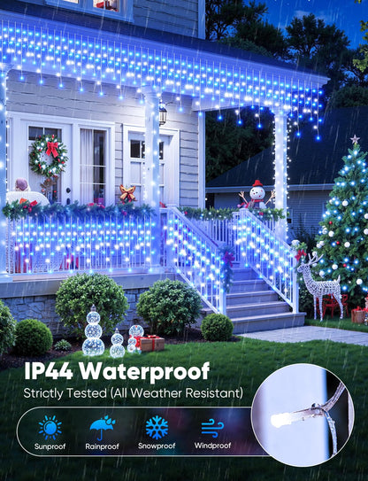 Icicle Christmas Lights Outdoor - 40 FT 432 LED Icicle Lights with 81 Drops, 8 Modes, Ice String Lights with Remote, Timer, Waterproof Fairy Lights for Roof Patio Tree House Decor, Blue & White